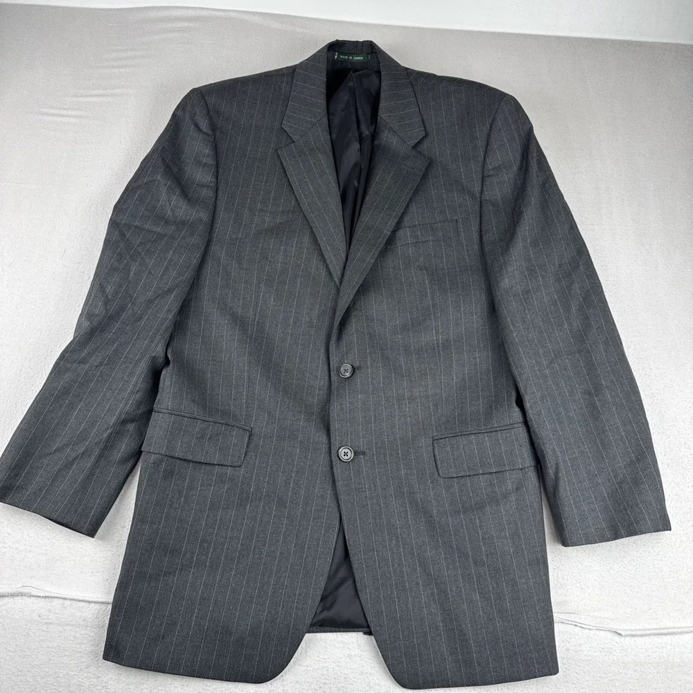 Lauren Ralph Lauren Mens Dark Gray Chalkstripe 2-Piece Suit 42L, 34*30 Wool